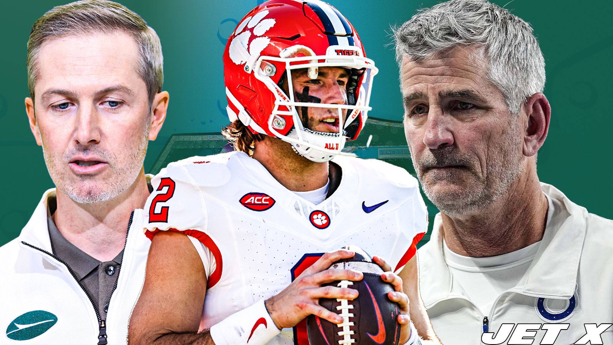 Cade Klubnik, Frank Reich, Darren Mougey, Jet X Graphic