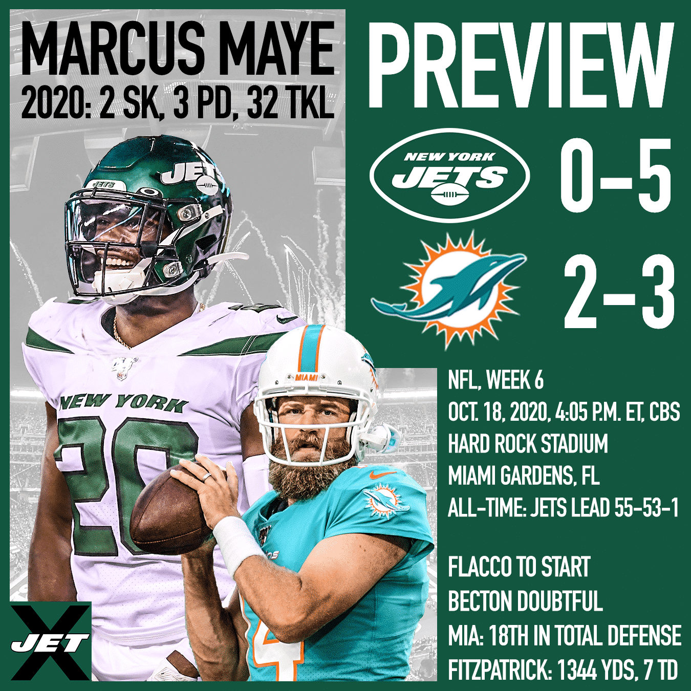 New York Jets, Miami Dolphins, Week 6