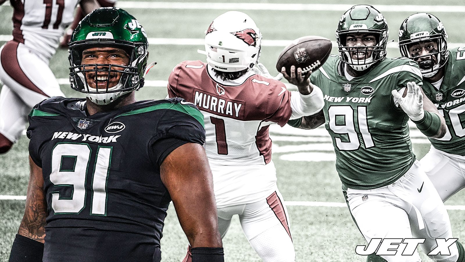 Underappreciated NY Jets defensive lineman John Franklin-Myers pressures Arizona Cardinals quarterback Kyler Murray.