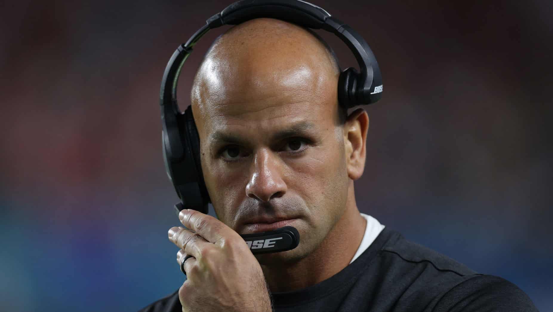 MIAMI, FLORIDA - FEBRUARY 02: Defensive coordinator Robert Saleh of the San Francisco 49ers looks on against the Kansas City Chiefs during the fourth quarter in Super Bowl LIV at Hard Rock Stadium on February 02, 2020 in Miami, Florida.