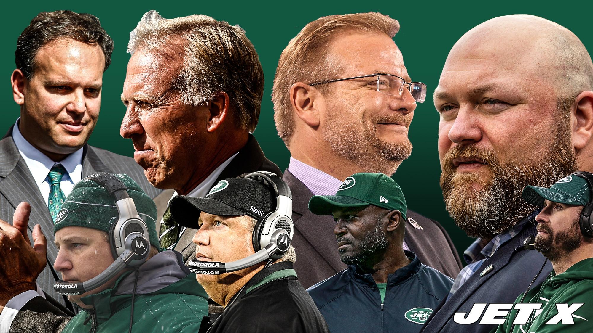 Mike Tannenbaum, Eric Mangini, John Idzik, Rex Ryan, Mike Maccagnan, Todd Bowles, Joe Douglas, Adam Gase