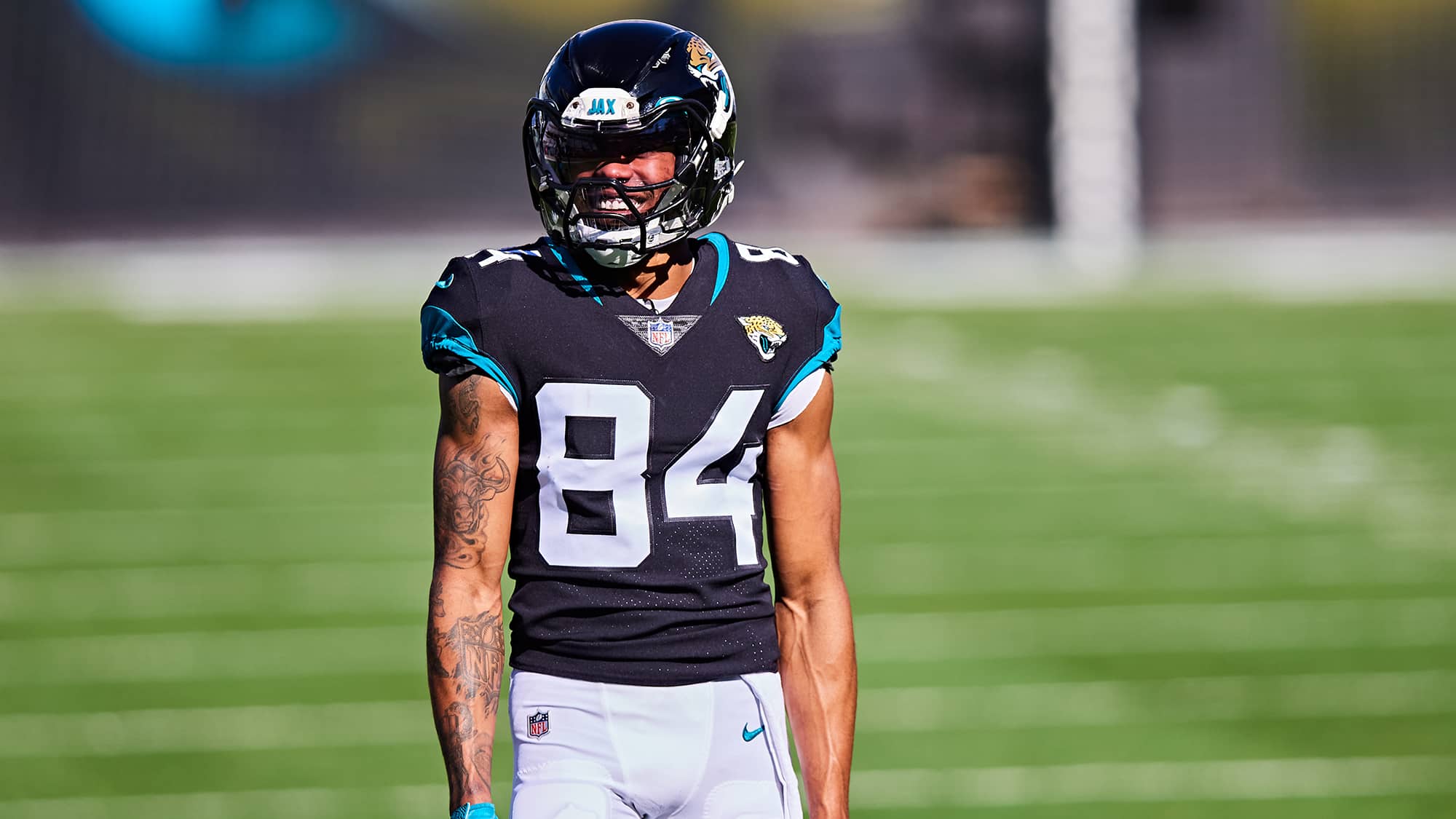 JACKSONVILLE, FLORIDA - DECEMBER 27: Keelan Cole Sr. #84 of the Jacksonville Jaguars looks on before the start of a game against the Chicago Bears at TIAA Bank Field on December 27, 2020 in Jacksonville, Florida.