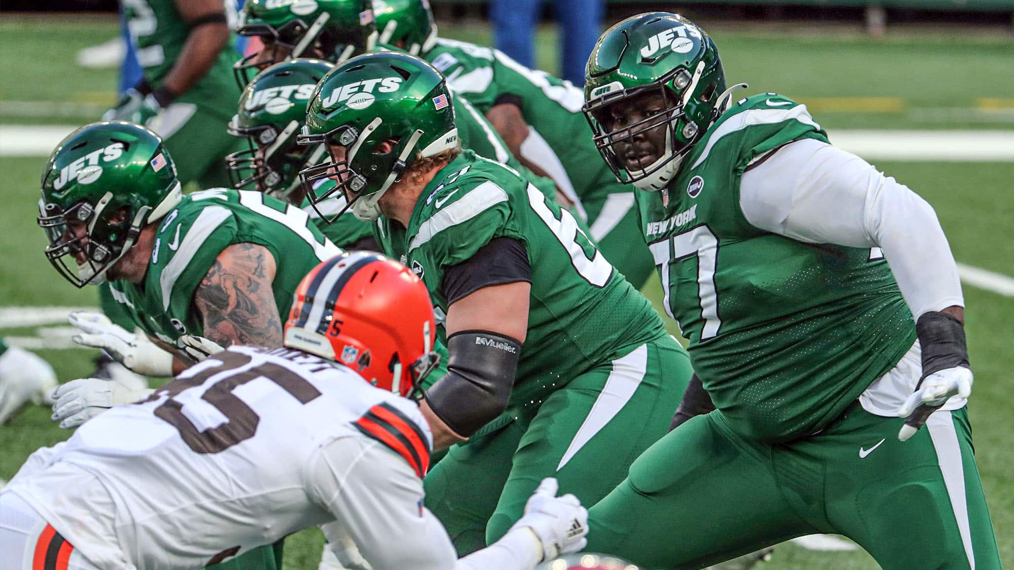 Mekhi Becton, PFF Grade, NY Jets, Myles Garrett