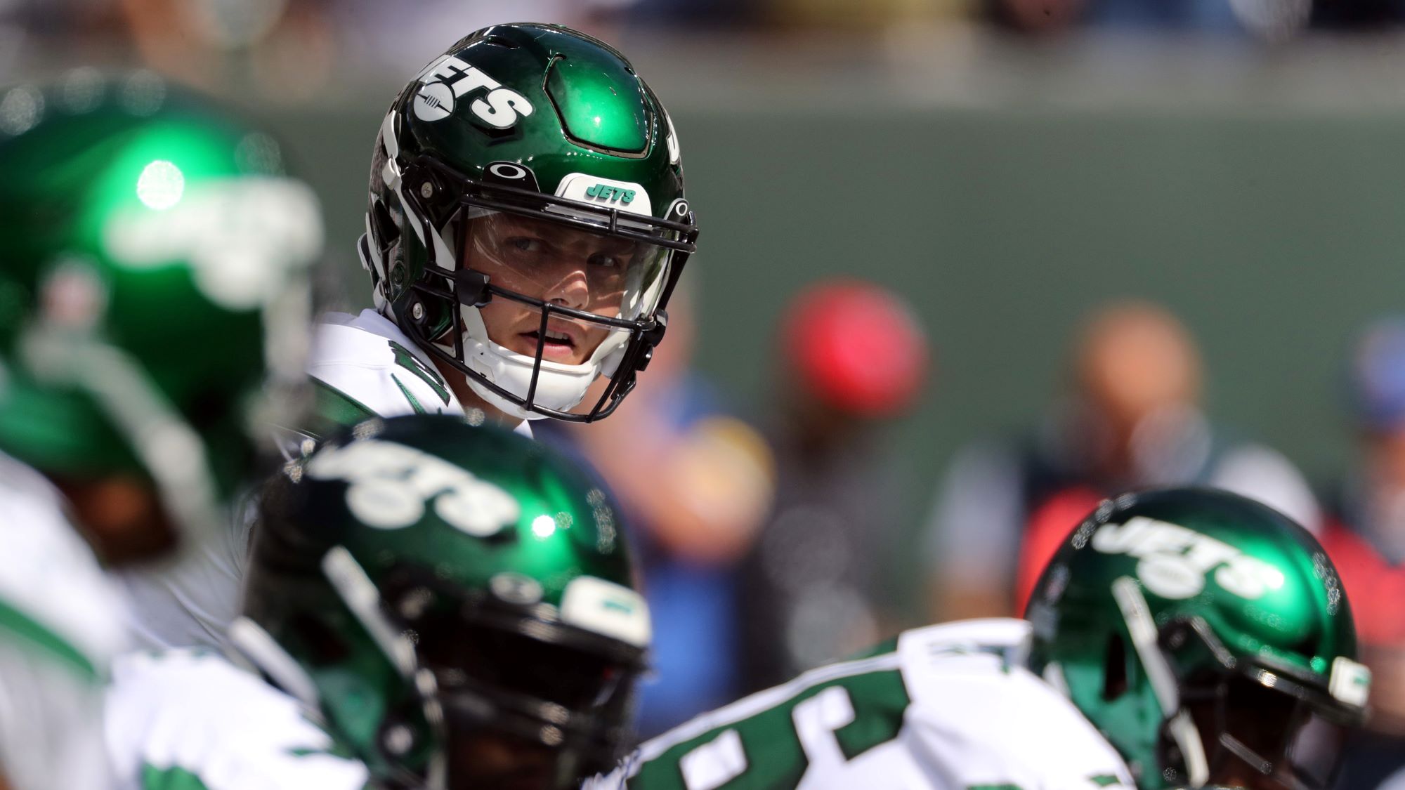 Zach Wilson of the New York Jets lines up under center.