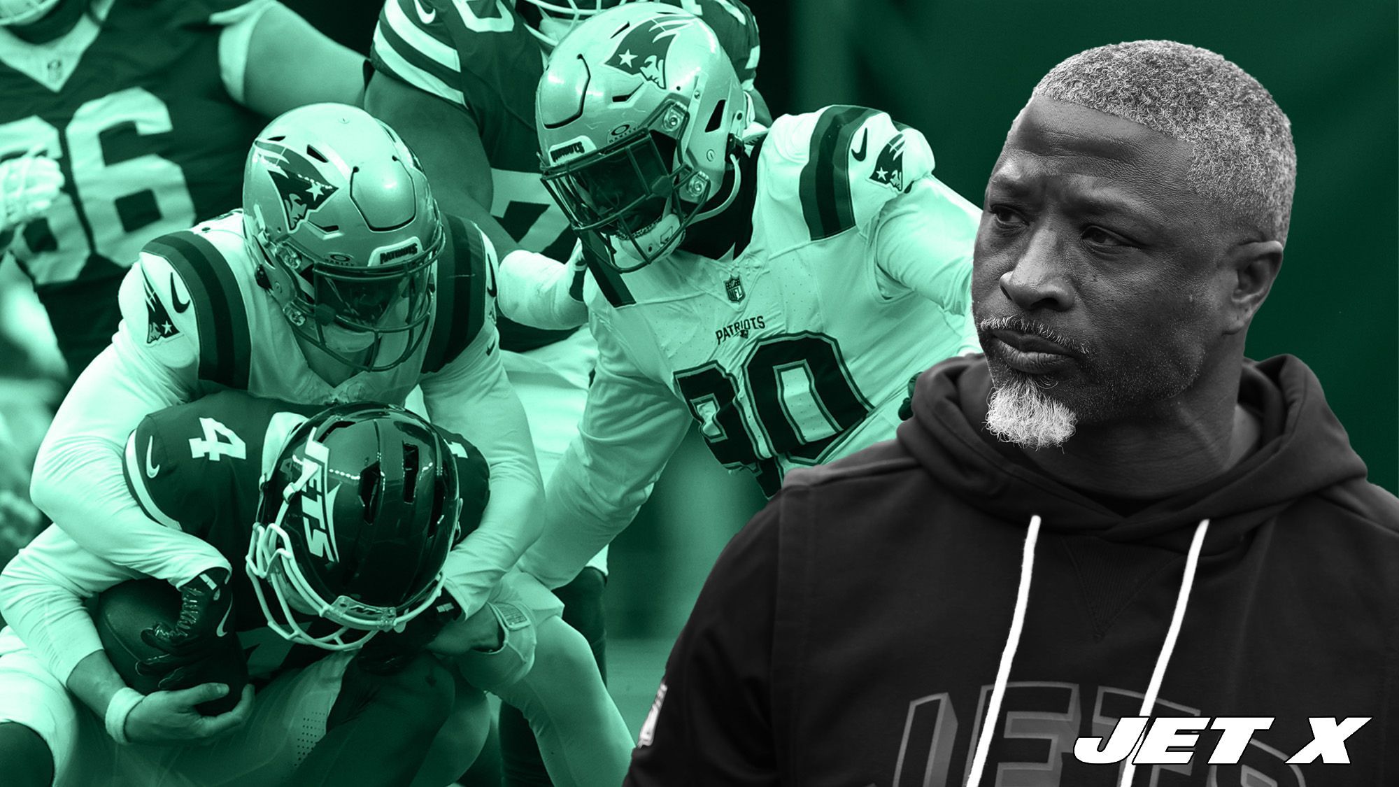 Aaron Glenn, New York Jets, Getty Images, Jet X Graphic