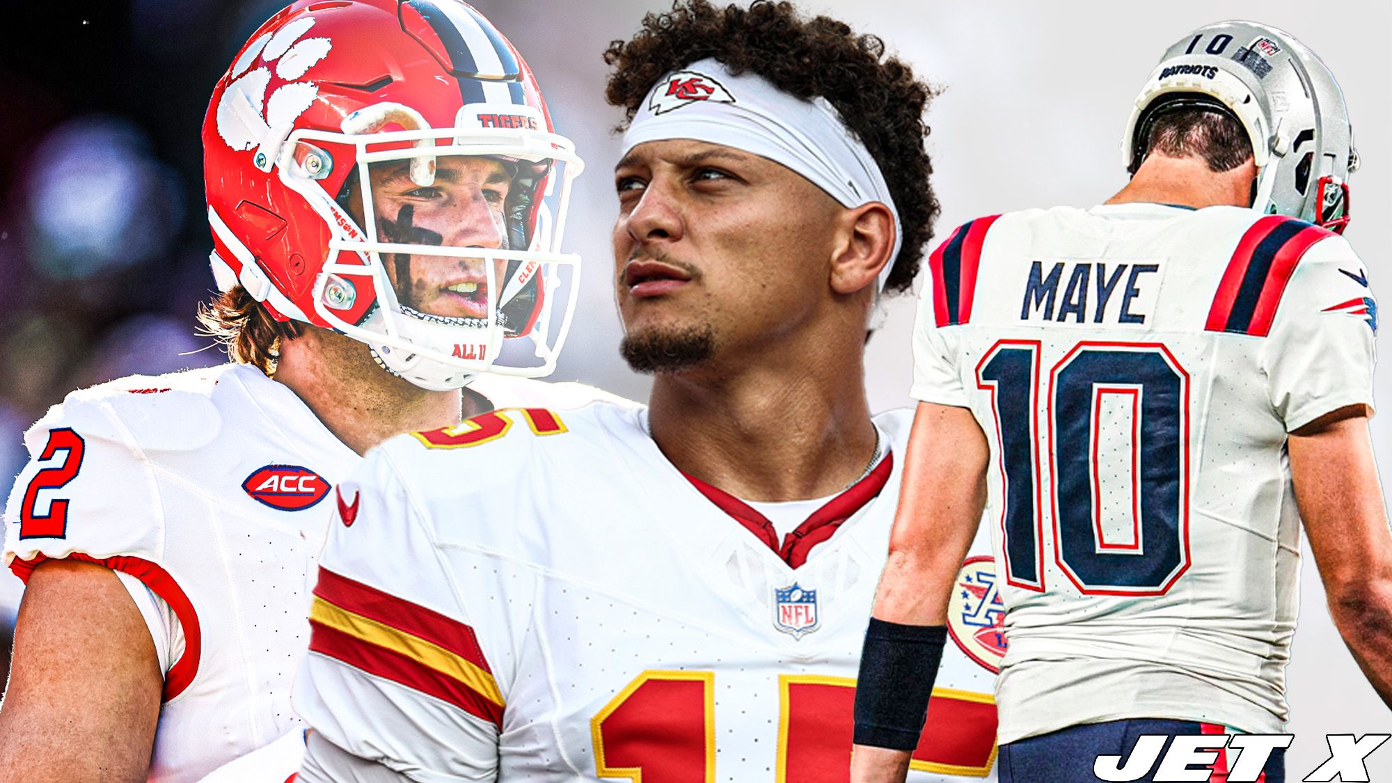 Cade Klubnik, Patrick Mahomes, Drake Maye, Jet X Graphic