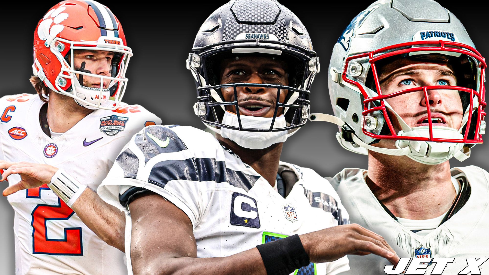 Bailey Zappe, Geno Smith, Cade Klubnik, Jet X Graphic