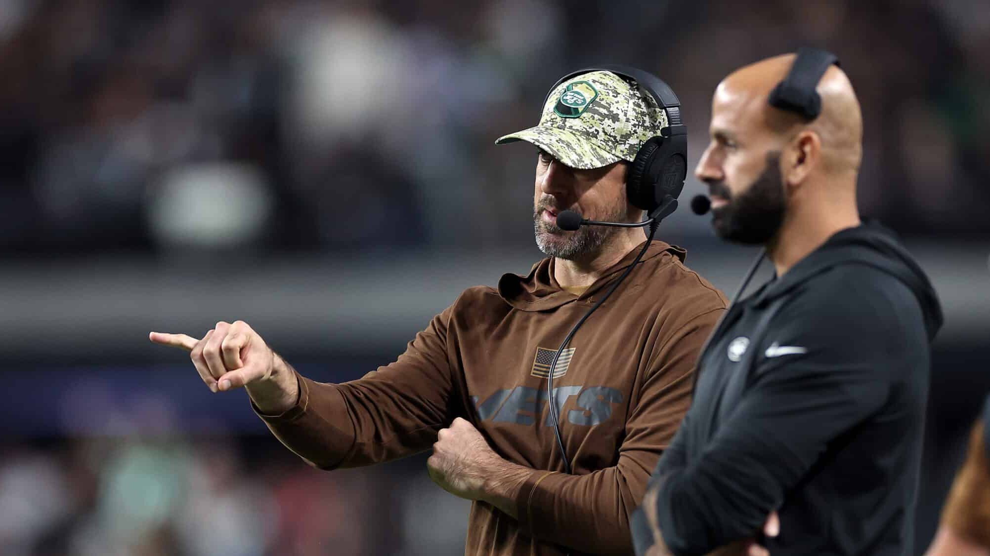 Aaron Rodgers, Robert Saleh, New York Jets, Las Vegas Raiders