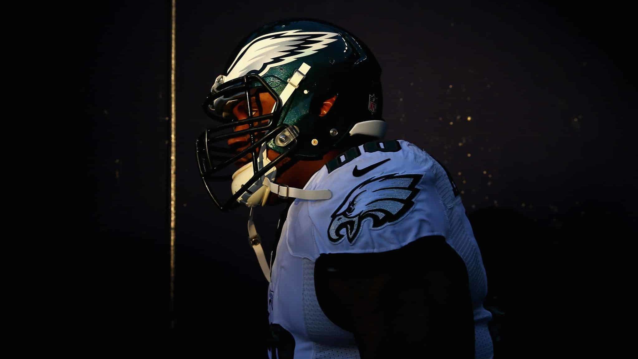 FOXBORO, MA - DECEMBER 06: Josh Andrews #68 of the Philadelphia Eagles walks to the field prior to the game against the New England Patriots at Gillette Stadium on December 6, 2015 in Foxboro, Massachusetts.