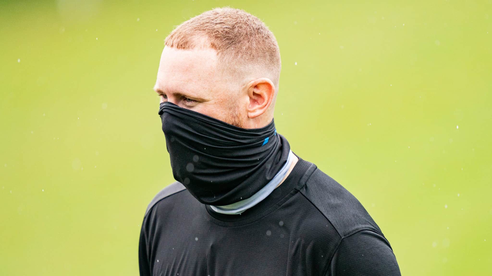 CHARLOTTE, NORTH CAROLINA - AUGUST 21: Carolina Panthers Offensive Coordinator Joe Brady during the Carolina Panthers Training Camp at Bank of America Stadium on August 21, 2020 in Charlotte, North Carolina.