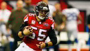 ATLANTA, GA - NOVEMBER 22: Paul Worrilow #55 of the Atlanta Falcons returns an interception during the first half against the Indianapolis Colts at the Georgia Dome on November 22, 2015 in Atlanta, Georgia.
