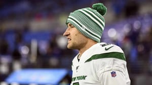 BALTIMORE, MD - DECEMBER 12: New York Jets kicker Sam Ficken (9) stands on the bench during the game against the Baltimore Ravens on December 12, 2019, at M&T Bank Stadium in Baltimore, MD.