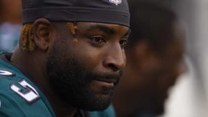 PHILADELPHIA, PA - OCTOBER 06: Vinny Curry #75 of the Philadelphia Eagles looks on against the New York Jets at Lincoln Financial Field on October 6, 2019 in Philadelphia, Pennsylvania.