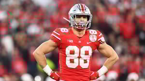 PASADENA, CA - JANUARY 01: Ohio State Buckeyes tight end Jeremy Ruckert (88) looks on during the Rose Bowl game between the Ohio State Buckeyes and the Utah Utes on January 1, 2022 at the Rose Bowl in Pasadena, CA.