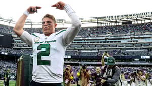 Zach Wilson, NY Jets, Celebrate, White Jersey