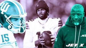 Shedeur Sanders, Aaron Glenn, Fernando Mendoza, New York Jets, Getty Images, Jet X Graphic