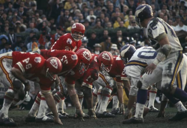 NEW ORLEANS - JANUARY 11: The Kansas City Chiefs line up and wait for the snap against the Minnesota Vikings during Super Bowl IV at Tulane Stadium in New Orleans, Louisiana on January 11, 1970. The Kansas City Chiefs defeated the Minnesota Vikings 23-7.