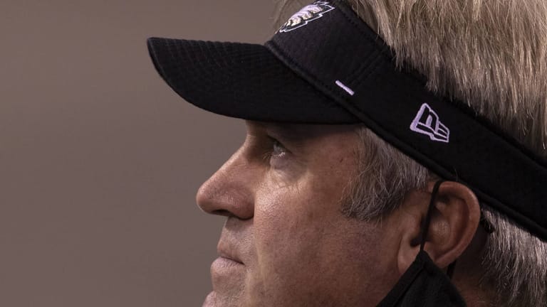 PHILADELPHIA, PA - OCTOBER 22: Head coach Doug Pederson of the Philadelphia Eagles looks on prior to the game against the New York Giants at Lincoln Financial Field on October 22, 2020 in Philadelphia, Pennsylvania.