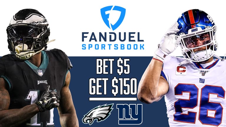 FanDuel NY Promo Code, $150 Sportsbook Bonus, Philadelphia Eagles, New York Giants, A.J. Brown, Saquon Barkley