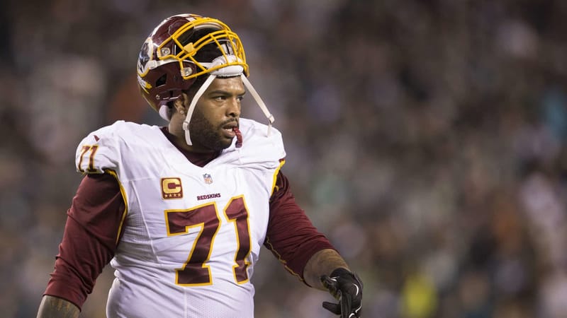 PHILADELPHIA, PA - DECEMBER 26: Trent Williams #71 of the Washington Redskins walks off the field at the end of the first half against the Philadelphia Eagles on December 26, 2015 at Lincoln Financial Field in Philadelphia, Pennsylvania.