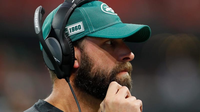 ATLANTA, GEORGIA - AUGUST 15: Head coach Adam Gase of the New York Jets looks on against the Atlanta Falcons during the first half of a preseason game at Mercedes-Benz Stadium on August 15, 2019 in Atlanta, Georgia.