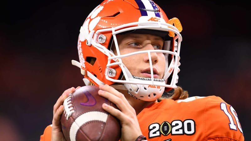 NEW ORLEANS, LA - JANUARY 13: Trevor Lawrence #16 of the Clemson Tigers before taking on the LSU Tigers during the College Football Playoff National Championship held at the Mercedes-Benz Superdome on January 13, 2020 in New Orleans, Louisiana.
