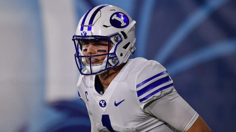 BOCA RATON, FLORIDA - DECEMBER 22: Zach Wilson #1 of the Brigham Young Cougars looks on during the game against the Central Florida Knights at FAU Stadium on December 22, 2020 in Boca Raton, Florida.