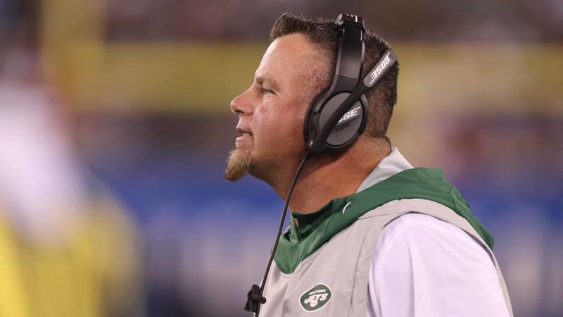 EAST RUTHERFORD, NEW JERSEY - AUGUST 08: Special Teams Coordinator Brant Boyer of the New York Jets in action against the New York Giants during their Preseason game at MetLife Stadium on August 08, 2019 in East Rutherford, New Jersey.