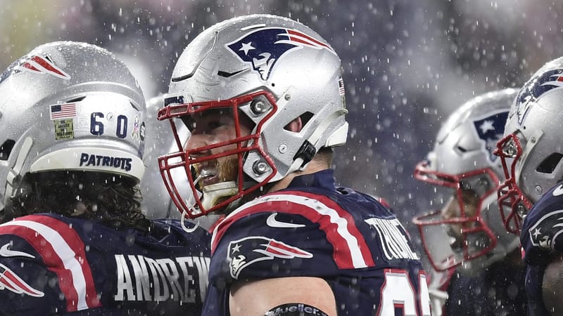 FOXBOROUGH, MA - NOVEMBER 15: Joe Thuney #62 of the New England Patriots looks on during the first half of a game against the Baltimore Ravens at Gillette Stadium on November 15, 2020 in Foxborough, Massachusetts.