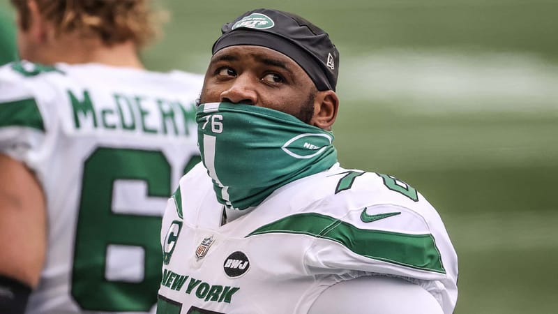George Fant returns while Alex Lewis hits the sidelines for the NY Jets.