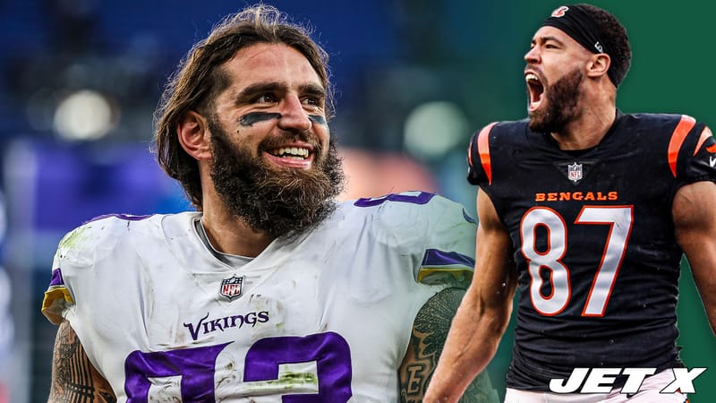 C.J. Uzomah, Tyler Conklin, New York Jets, Contract, Stats, PFF