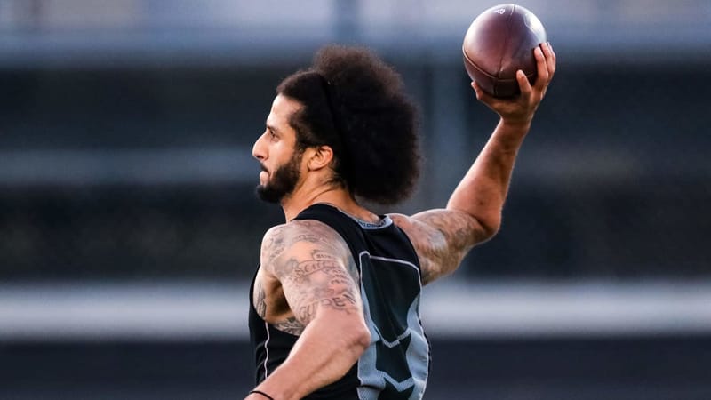 RIVERDALE, GA - NOVEMBER 16: Colin Kaepernick looks to pass during his NFL workout held at Charles R Drew high school on November 16, 2019 in Riverdale, Georgia.