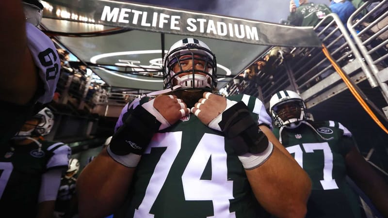 EAST RUTHERFORD, NJ - DECEMBER 05: Nick Mangold #74 of the New York Jets waits to be introduced against the Indianapolis Colts before their game at MetLife Stadium on December 5, 2016 in East Rutherford, New Jersey.