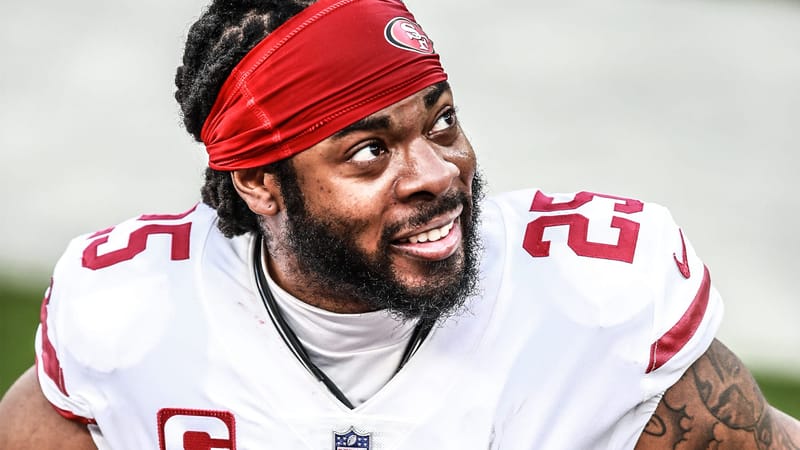 INGLEWOOD, CALIFORNIA - NOVEMBER 29: Richard Sherman #25 of the San Francisco 49ers speaks to a teammate on the bench in the second quarter against the Los Angeles Rams at SoFi Stadium on November 29, 2020 in Inglewood, California.