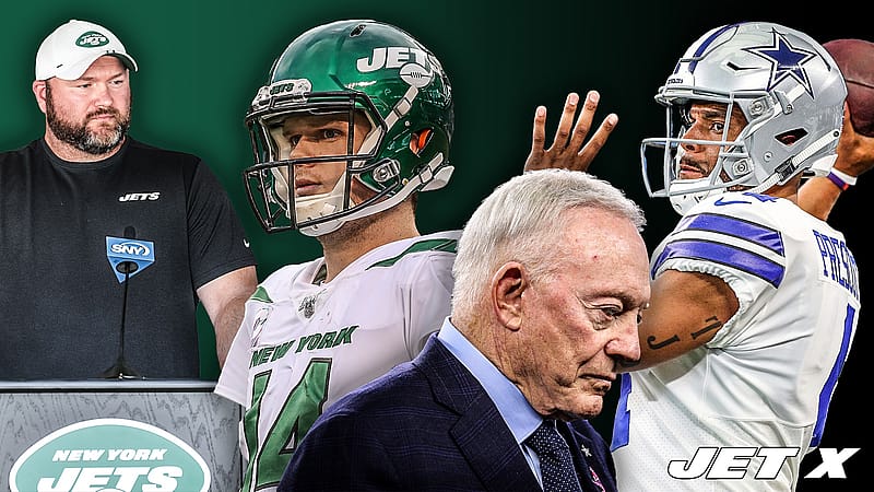 Joe Douglas, Sam Darnold, Jerry Jones, Dak Prescott