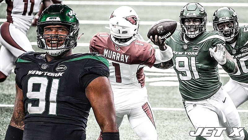 Underappreciated NY Jets defensive lineman John Franklin-Myers pressures Arizona Cardinals quarterback Kyler Murray.