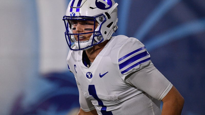 BOCA RATON, FLORIDA - DECEMBER 22: Zach Wilson #1 of the Brigham Young Cougars looks on during the game against the Central Florida Knights at FAU Stadium on December 22, 2020 in Boca Raton, Florida.