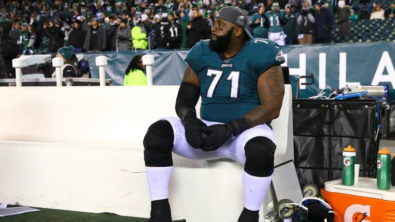 PHILADELPHIA, PENNSYLVANIA - JANUARY 05: Jason Peters #71 of the Philadelphia Eagles sits on the bench after a 17-9 loss to the Seattle Seahawks in the NFC Wild Card Playoff game at Lincoln Financial Field on January 05, 2020 in Philadelphia, Pennsylvania.