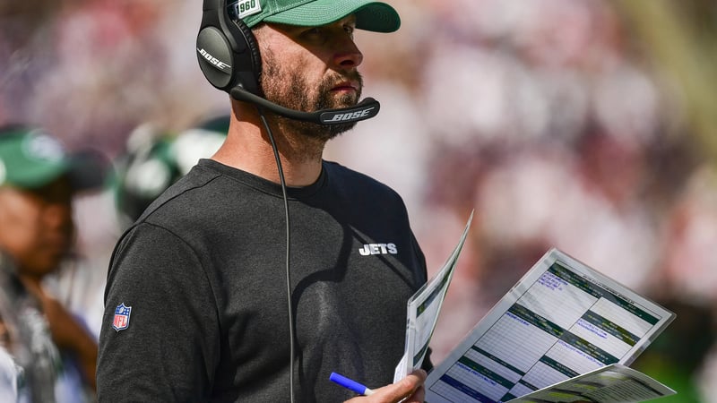 FOXBOROUGH, MA - SEPTEMBER 22: Head coach Adam Gase of the New York Jets looks on during the second quarter of a game against the New England Patriots at Gillette Stadium on September 22, 2019 in Foxborough, Massachusetts.