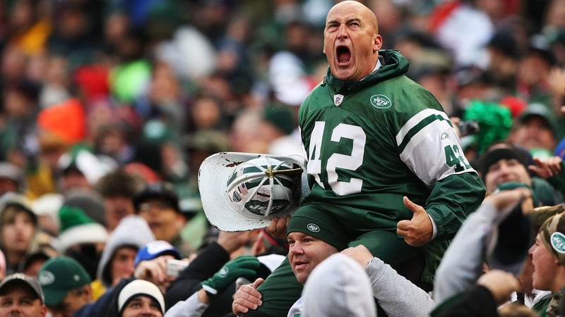 EAST RUTHERFORD, NJ - OCTOBER 18: New York Jets fan fireman Ed Anzalone cheers during the game between the New York Jets against the Buffalo Bills on October 18, 2009 at Giants Stadium in East Rutherford, New Jersey.