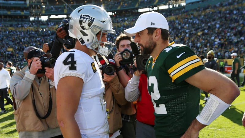 Aaron Rodgers, Derek Carr, Green Bay Packers, Las Vegas Raiders, New York Jets