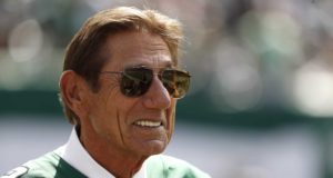 EAST RUTHERFORD, NEW JERSEY - SEPTEMBER 08: NFL Hall of Famer Joe Namath leaves the field during the first quarter at a game between the New York Jets and the Buffalo Bills at MetLife Stadium on September 08, 2019 in East Rutherford, New Jersey.