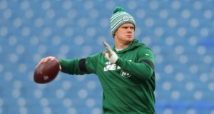 ORCHARD PARK, NY - DECEMBER 29: Sam Darnold #14 of the New York Jets throws a pass before a game against the Buffalo Bills at New Era Field on December 29, 2019 in Orchard Park, New York.