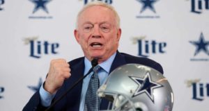 FRISCO, TEXAS - JANUARY 08: Team owner Jerry Jones of the Dallas Cowboys talks with the media during a press conference at the Ford Center at The Star on January 08, 2020 in Frisco, Texas.