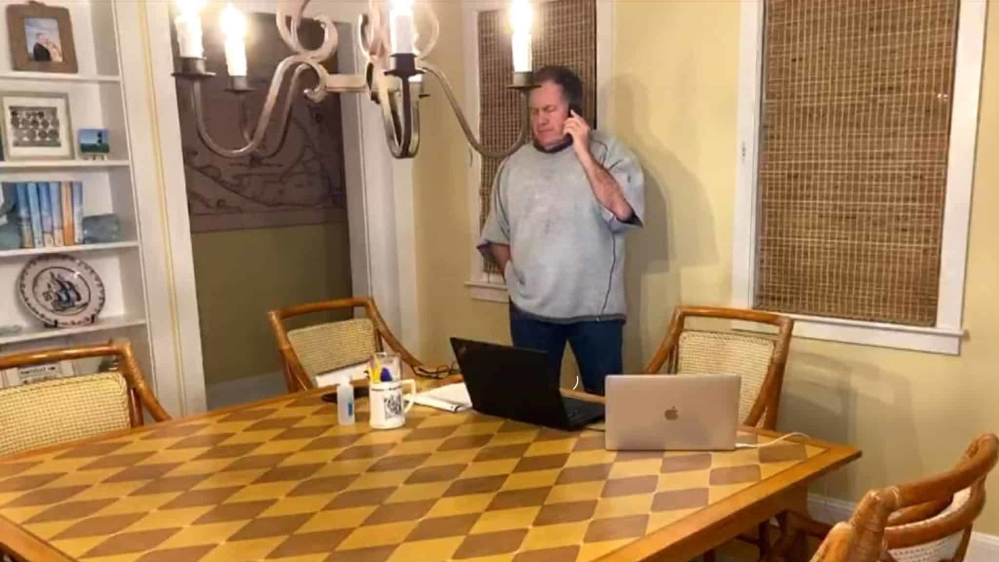UNSPECIFIED LOCATION - APRIL 23: (EDITORIAL USE ONLY) In this still image from video provided by the New England Patriots, Head Coach Bill Belichick speaks via teleconference after being selected during the first round of the 2020 NFL Draft on April 23, 2020.