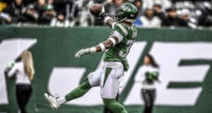 EAST RUTHERFORD, NEW JERSEY - NOVEMBER 24: Strong safety Jamal Adams #33 of the New York Jets reacts after a sack during the first half of the game against the Oakland Raiders at MetLife Stadium on November 24, 2019 in East Rutherford, New Jersey.