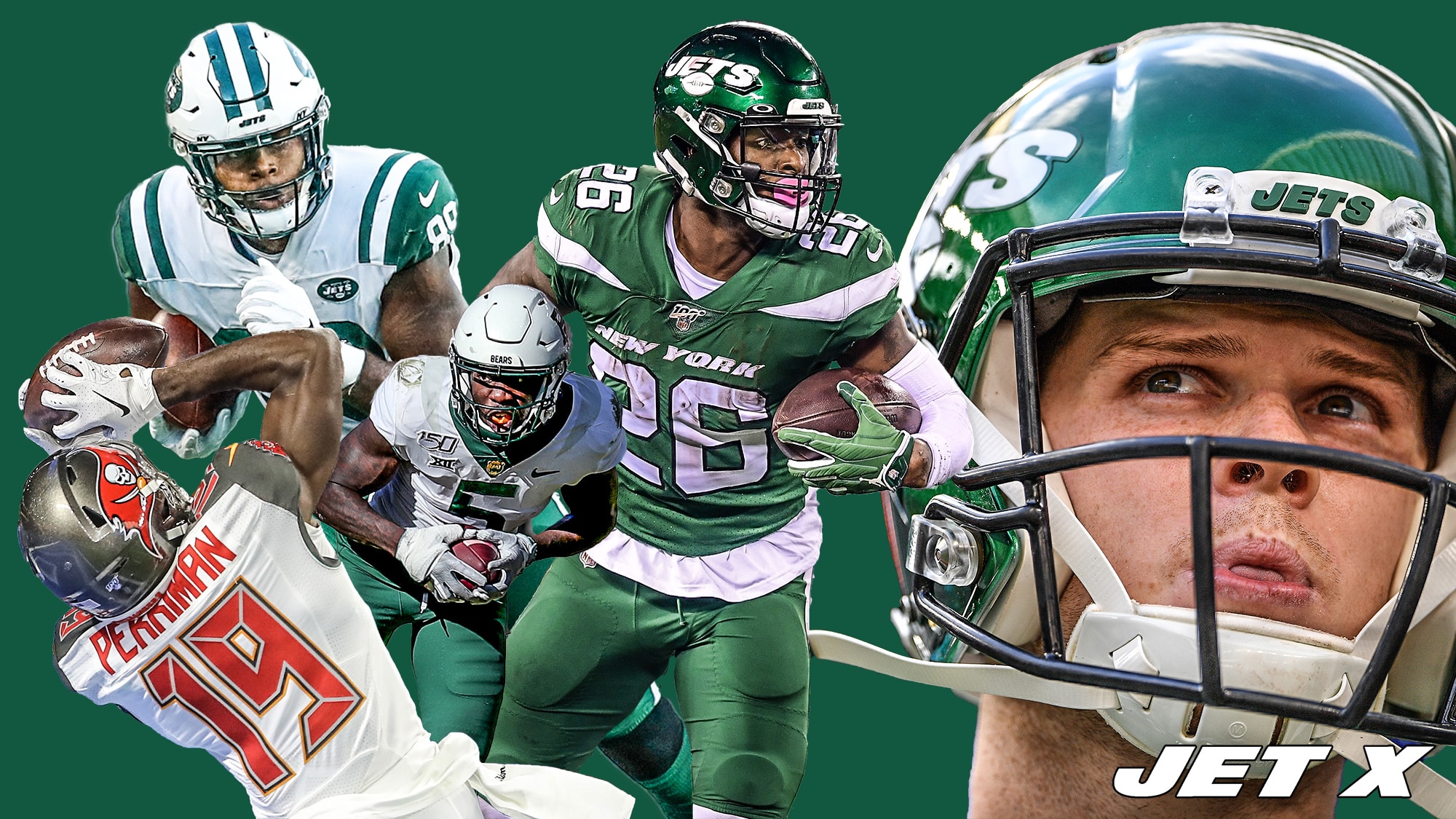 Sam Darnold, Breshad Perriman, Chris Herndon, Denzel MIms, Le'Veon Bell