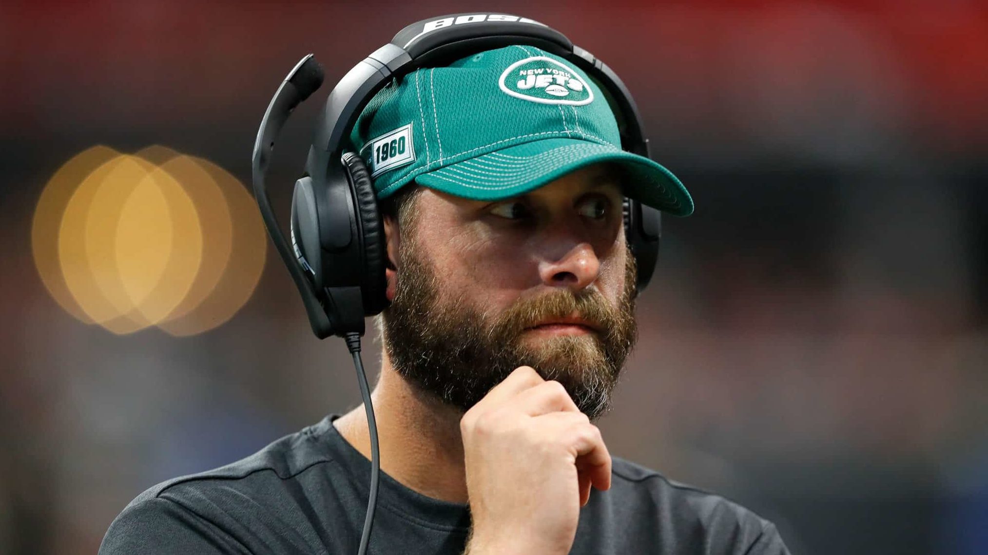 ATLANTA, GEORGIA - AUGUST 15: Head coach Adam Gase of the New York Jets looks on against the Atlanta Falcons during the first half of a preseason game at Mercedes-Benz Stadium on August 15, 2019 in Atlanta, Georgia.