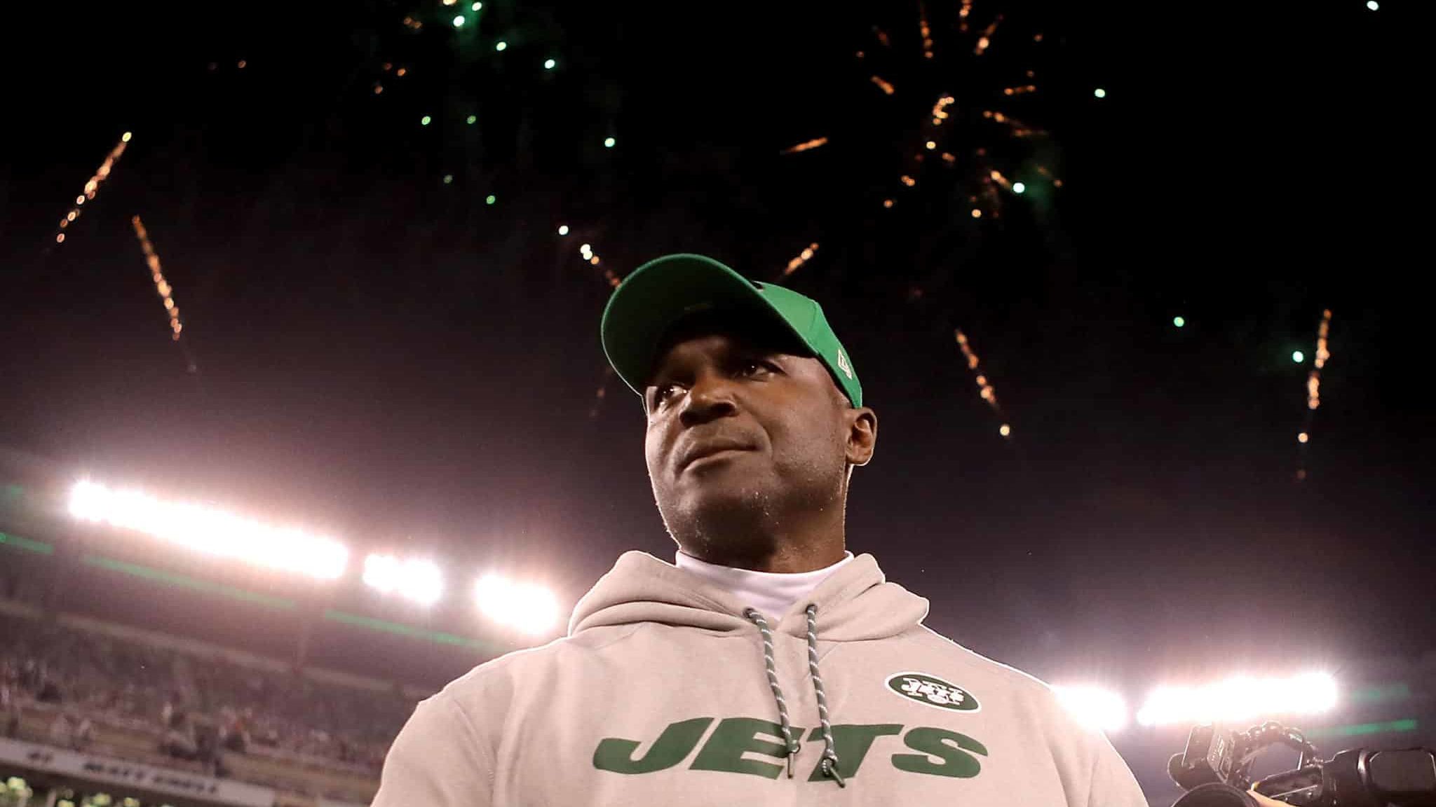 EAST RUTHERFORD, NJ - NOVEMBER 02: Head coach Todd Bowles of the New York Jets leaves the field following the Jets' 34-21 win against the Buffalo Bills during their game at MetLife Stadium on November 2, 2017 in East Rutherford, New Jersey.