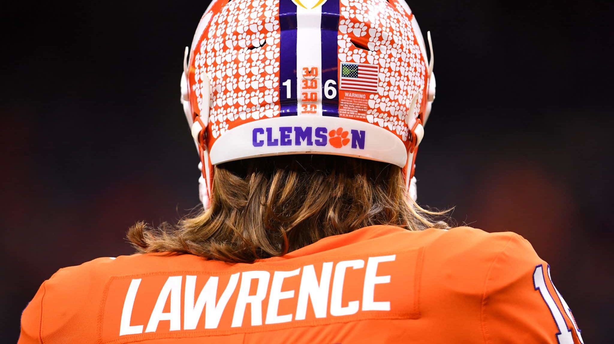 NEW ORLEANS, LA - JANUARY 13: Trevor Lawrence #16 of the Clemson Tigers before taking on the LSU Tigers during the College Football Playoff National Championship held at the Mercedes-Benz Superdome on January 13, 2020 in New Orleans, Louisiana.